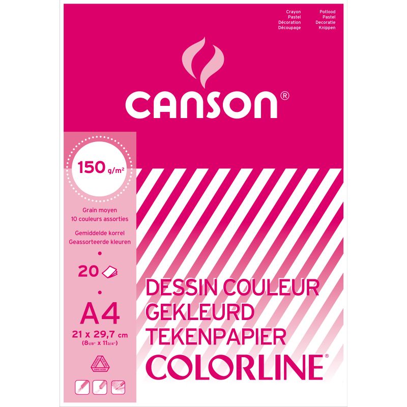 Bloc dessin Canson A4 2 x10 teintes 20 feuilles 150 g