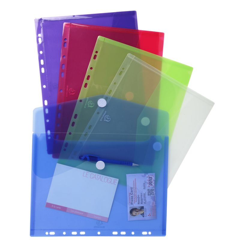 Sachet de 5 mini pochettes-enveloppes polypropylène - A5 - Couleurs  assorties