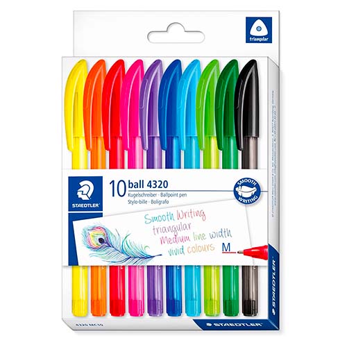 Stylo-billes triangulaires Staedtler 10 couleurs assorties