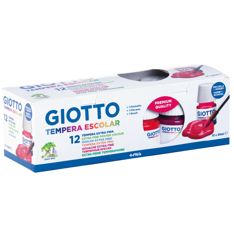 Etui de 12 pots de 25 ml de gouache Giotto + pinceau
