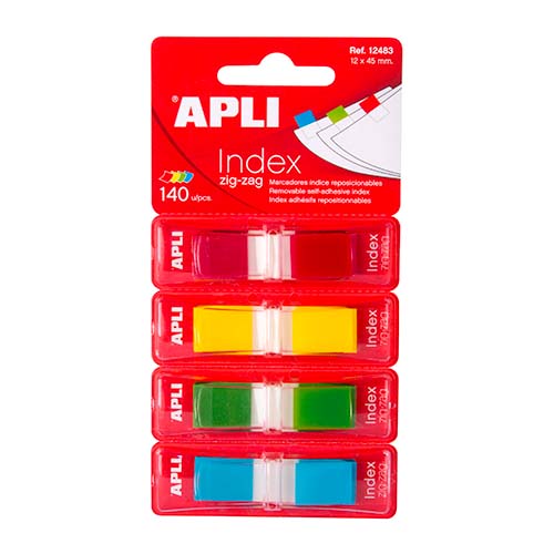 Index adhésifs film Zigzag 45 x 12 mm 4 distributeurs de 35 index de 4 couleurs