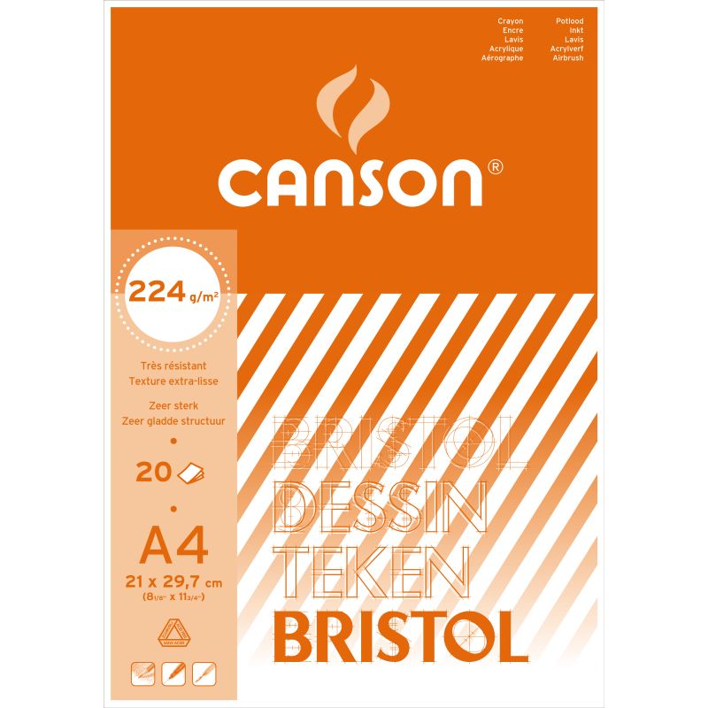 Bloc de papier bristol blanc Canson 20 feuilles A4 2224 g