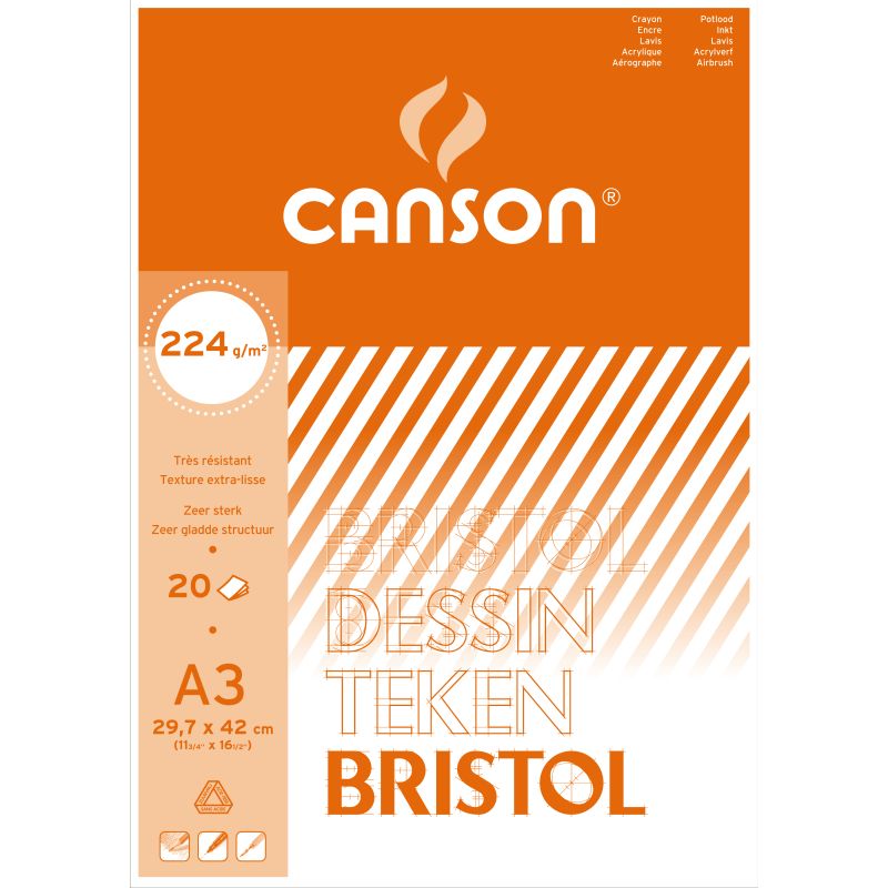 Bloc de papier bristol blanc Canson 20 feuilles A3 2224 g