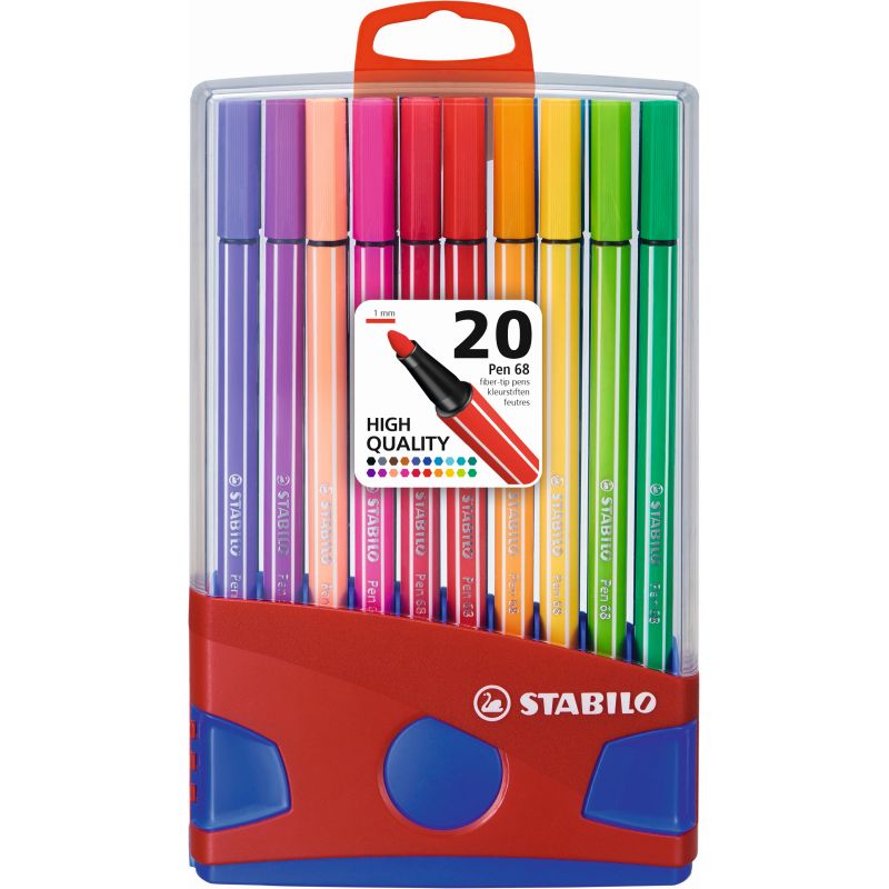 Box plastique de 20 marqueurs Stabilo pen 68 pointe 1 mm