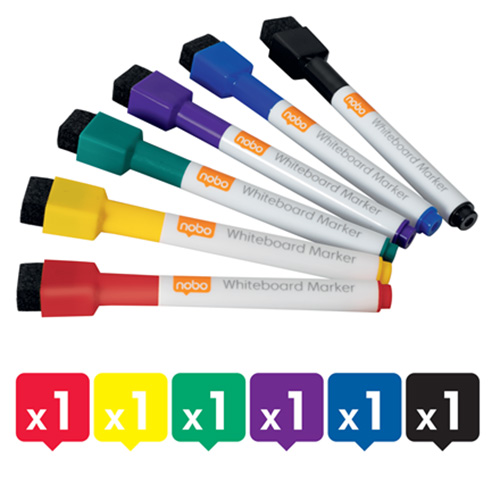 Nobo mini marqueur pour tableau blanc 6 couleurs assorties