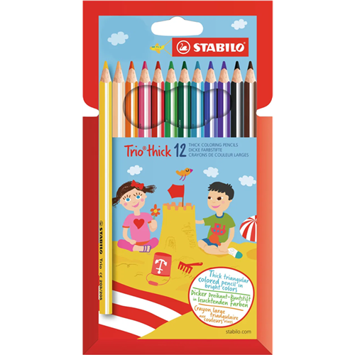 Crayon de couleur large triangulaire Stabilo Trio - Boîte de 12 couleurs assorties Crayon de couleur large triangulaire Stabilo Trio - Boîte de 12 couleurs assorties