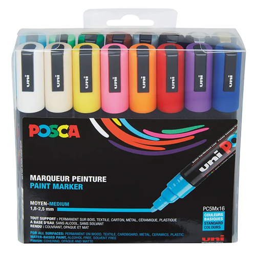 Pochette 16 marqueurs Posca pointe moyenne PC5M - Couleurs assorties Pochette 16 marqueurs Posca pointe moyenne PC5M - Couleurs assorties