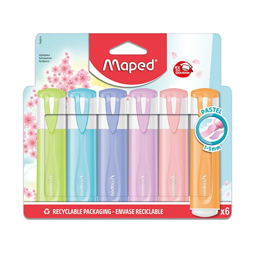 Pochette de 6 Surligneurs Maped Fluo'Peps Pastel Pochette de 6 Surligneurs Maped Fluo'Peps Pastel
