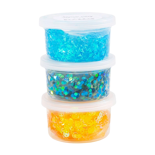 Transparante klei met glitters blauw/groen - 3 stuks Transparante klei met glitters blauw/groen - 3 stuks